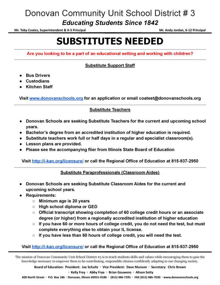 substitutes needed flyer